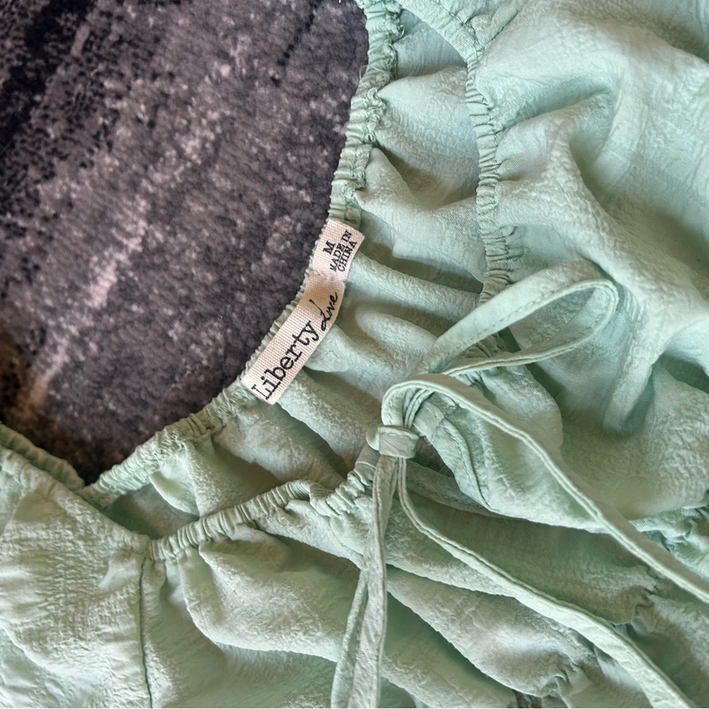 LIBERTY LOVE Pastel Green Tiered Smocked Dress With Puff Sleeves - Picture 6 of 9